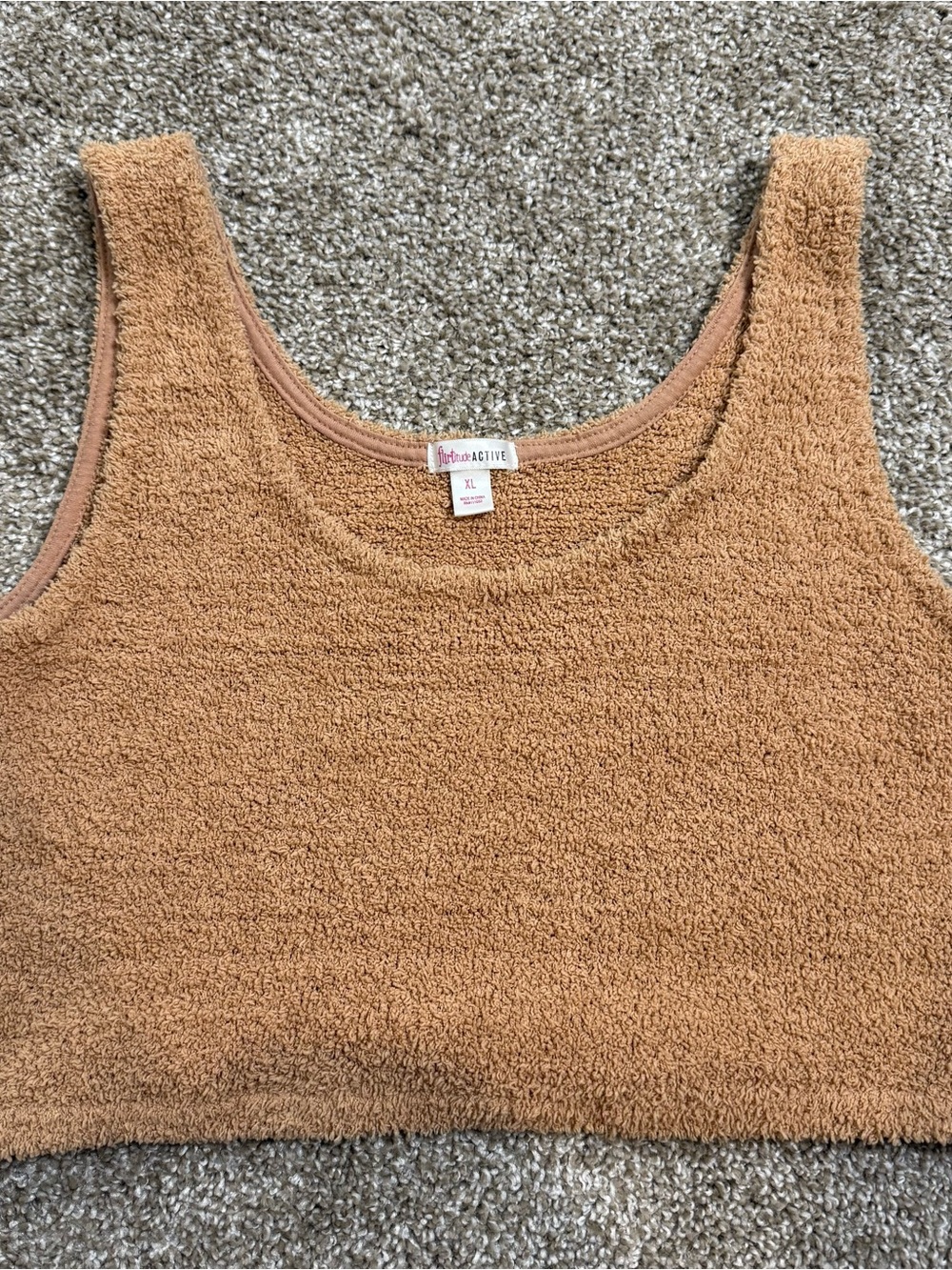 flirtitude Active Fleece Tank in Camel Brown